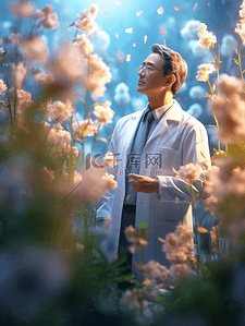 中国医师节站在花丛中的男医生背景12