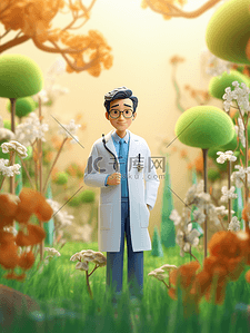 中国医师背景图片_中国医师节花丛中的卡通男医生背景1