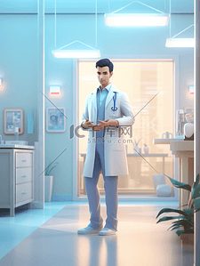 医院背景卡通背景图片_3D立体中国医师节人物背景17