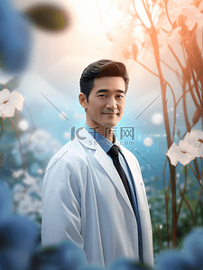中国医师节站在花丛中的男医生背景5