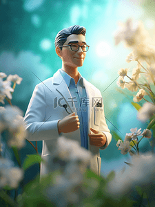 中国医师节站在花丛中的男医生背景17