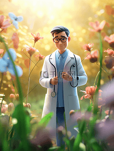 中国医师节站在花丛中的男医生背景18