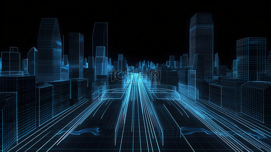 未来城市背景图片_蓝色线条和城市景观背景11