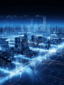 3D立体蓝色科技感光感城市建筑背景5