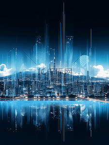 3d立体背景蓝色背景图片_3D立体蓝色科技感光感城市建筑背景15