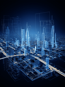 蓝色科技感城市光感建筑背景9