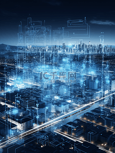 3D立体蓝色科技感光感城市建筑背景12