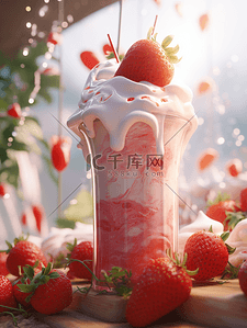唯美夏日草莓奶油冰激凌背景1