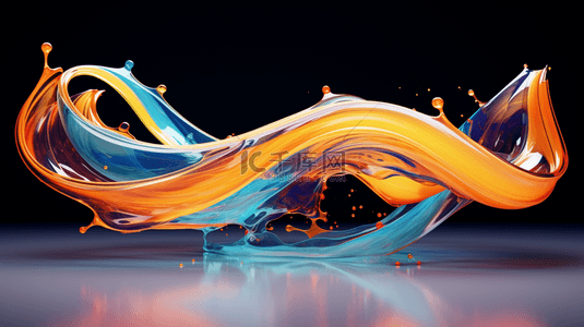 3d液态抽象背景背景图片_3D绘画的卷曲抽象螺旋笔刷流动的丝带形状液体墨水动态艺术波浪。