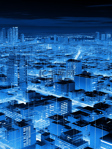蓝色科技感城市光感建筑背景2