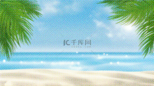 彩色半调纹理夏天海滩椰子树背景