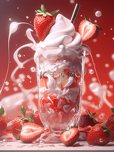 清凉夏日草莓背景图片_唯美夏日草莓奶油冰激凌背景6