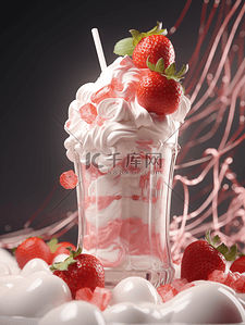 清凉夏日草莓背景图片_唯美夏日草莓奶油冰激凌背景16