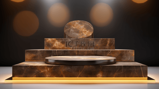 跳绳颁奖背景图片_豪华金色讲台大理石，搭配棕色背景。逼真的3D矢量插画。