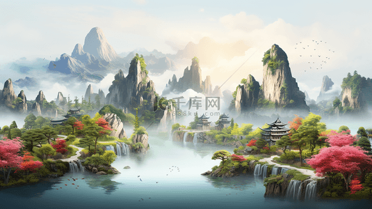 装饰画背景图片_中国风唯美山水风景背景12