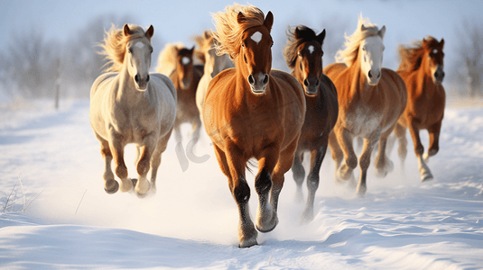 雪地上飞奔的马群4