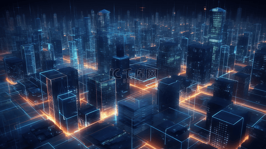 3D立体城市光感夜景建筑背景3