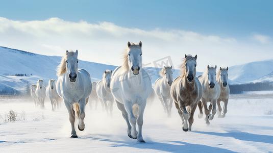 雪地上飞奔的马群3