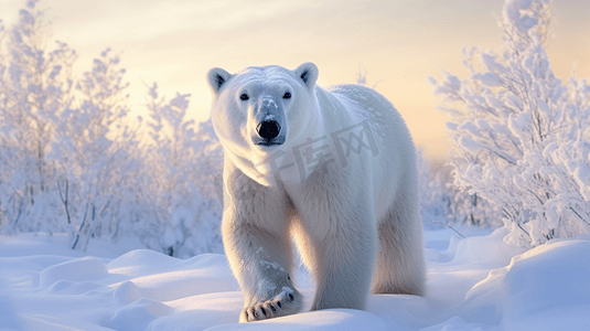 白天地面上的白色北极熊