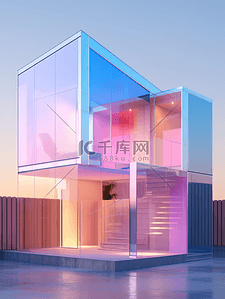 彩色3D立体透明创意家居建筑背景3