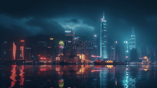 3D立体彩色城市夜晚光效建筑背景16