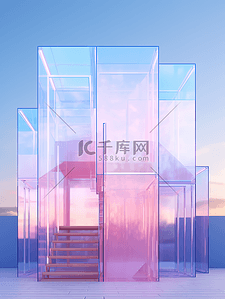 彩色3D立体透明创意家居建筑背景1