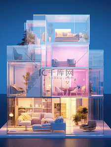 彩色3D立体透明创意家居建筑背景4