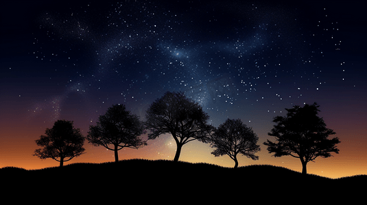 星夜下树木的剪影