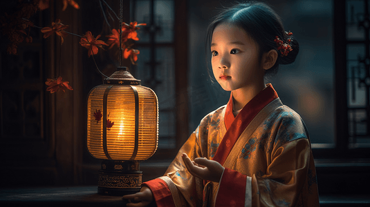 中国风古风摄影照片_古风汉服中国风小女孩提灯笼