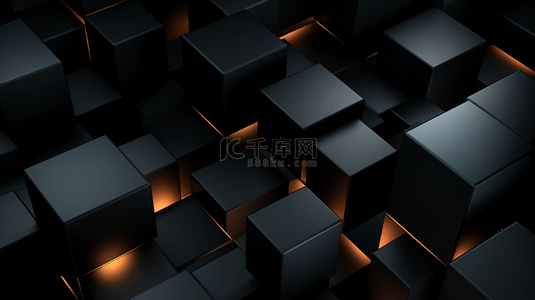 立体方块几何背景图片_带有立体方块的渐变黑色背景。