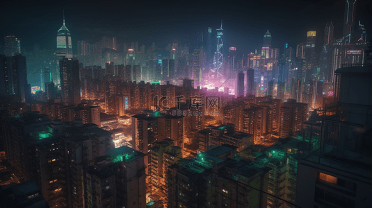 3D立体彩色城市夜晚光效建筑背景8