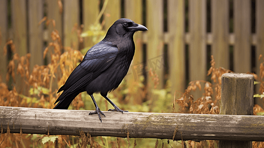 白天棕色木栅栏上的黑乌鸦