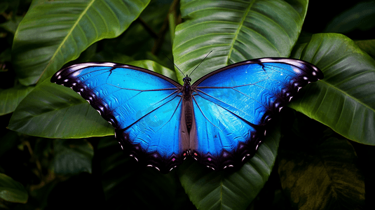 绿叶上蓝黑相间的蝴蝶3