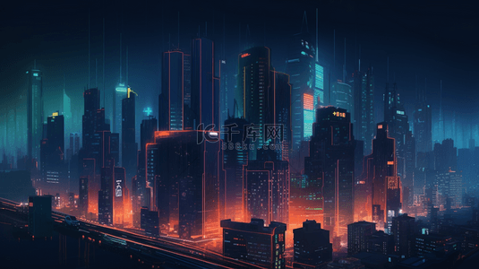 3D立体彩色城市夜晚光效建筑背景5