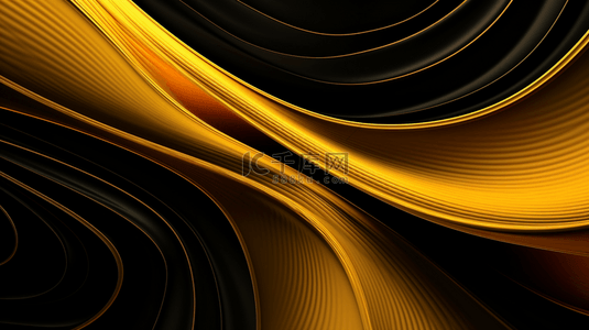 金色波纹背景图片_由人工智能生成的深色背景上闪亮的金色波纹图案。