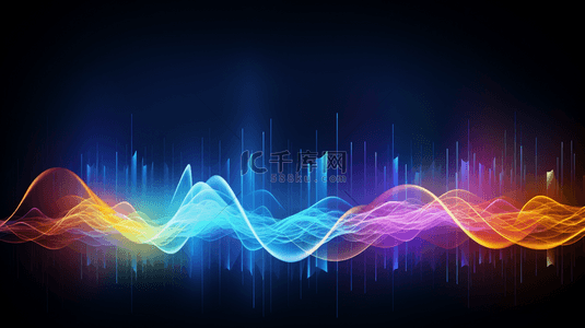 抽象背景音乐背景图片_弯曲的金色声波均衡器，金色光线，音乐频谱的3D插图