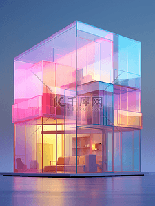 彩色3D立体透明创意家居建筑背景2