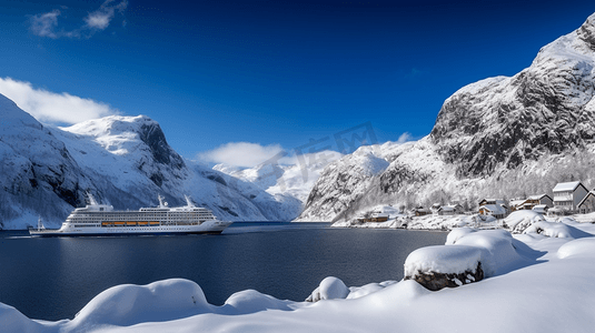 北欧邮轮停靠码头冰雪
