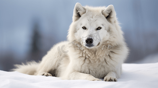 雪地上趴着一只白狼