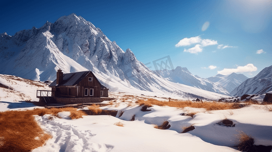 白天白雪覆盖的山上的棕色房子