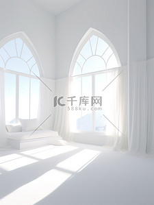 白色建筑空间背景图片_室内空间阳光下有窗户的白色房间19