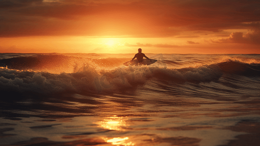 日落时在海浪上冲浪的人1