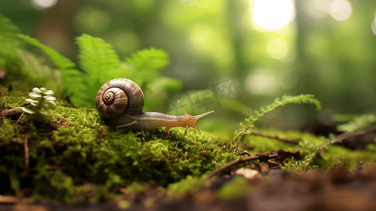蜗牛摄影照片_树林中的蜗牛特写5