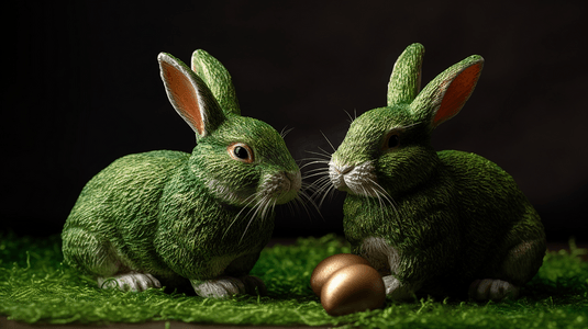 动物摆件摆件摄影照片_兔子形状的绿色摆件