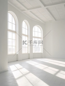 阳光下的窗户背景图片_室内空间阳光下有窗户的白色房间6