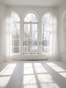 阳光下的窗户背景图片_室内空间阳光下有窗户的白色房间4