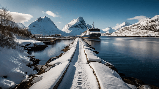 北欧邮轮停靠码头雪山