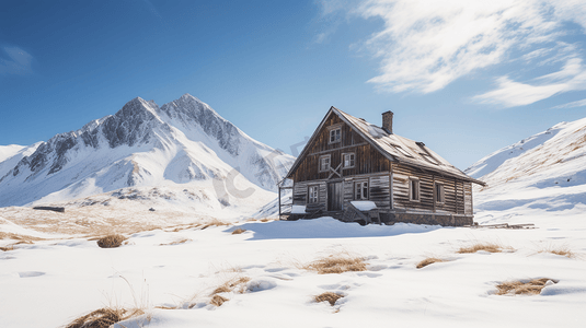 白雪覆盖的山上的棕色房子