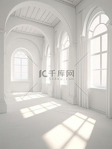 室内空间阳光下有窗户的白色房间7
