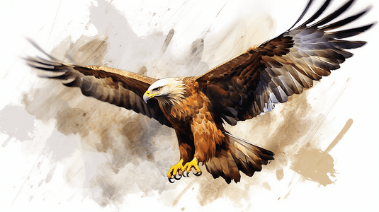 展翅的白褐色鹰插图